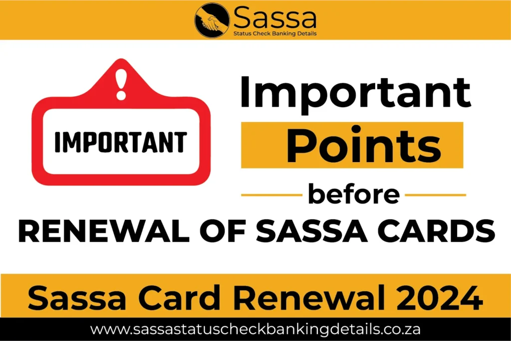 Important Points before renewal of Sassa cards